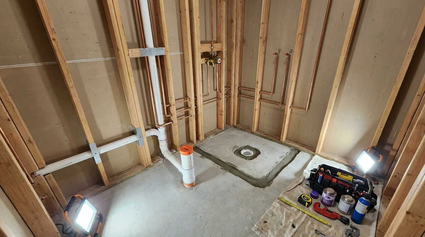 Bathroom rough-in plumbing during remodel by Johns Plumbing LLC in Mineral Wells